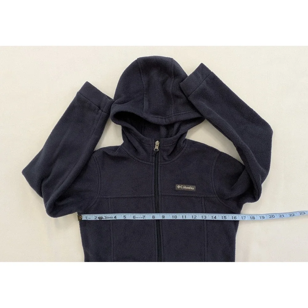 Columbia Fleece Full Zip Hooded Jacket Navy Dark Blue Youth Size M 10/12
